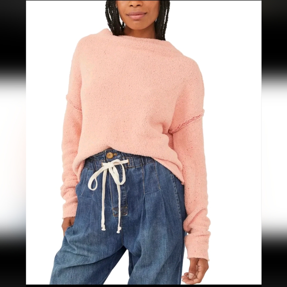 Free People San Vincente Cherry‎ Peach Pink Mock Neck Pullover Sweater Large